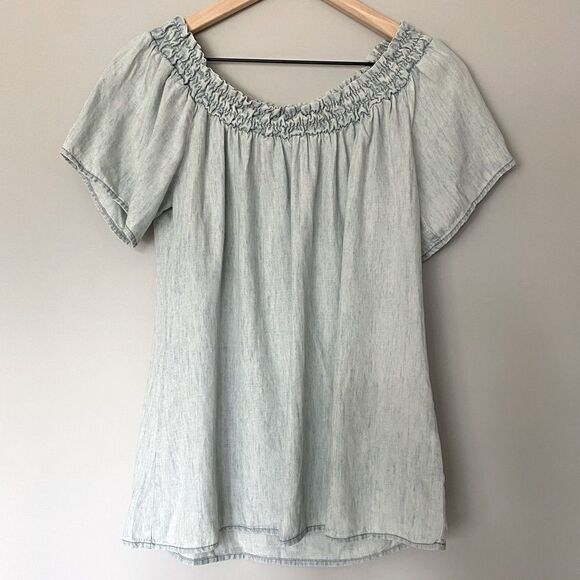Michael Stars Tops - Michael Stars Small Chambray Short Sleeve Off Shoulder Chambray Top Shirt